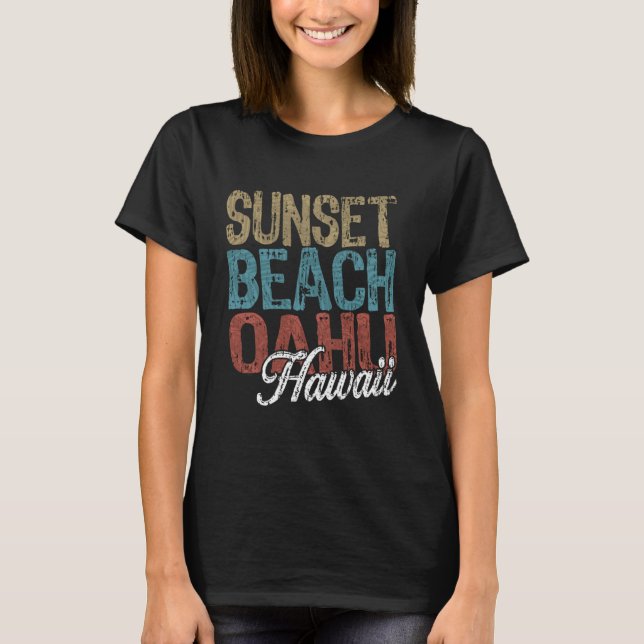 Camiseta Sunset Beach OAHU Hawaii HIBISCUS E SCRIPT Três (Frente)