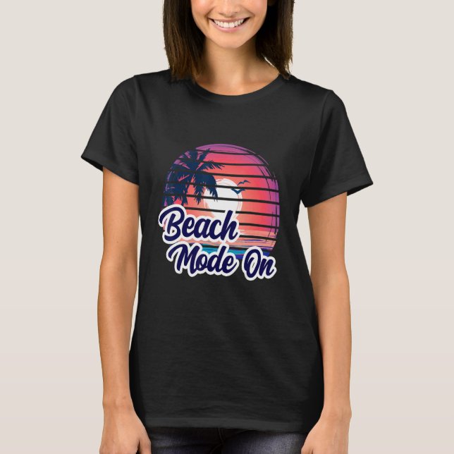 Camiseta Sunset Beach Palm Tree Summer Mode No Férias Ho (Frente)