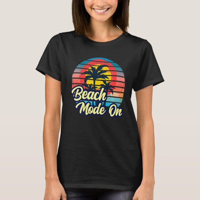 Camiseta Sunset Beach Palm Tree Summer Mode No Férias Ho (Frente)