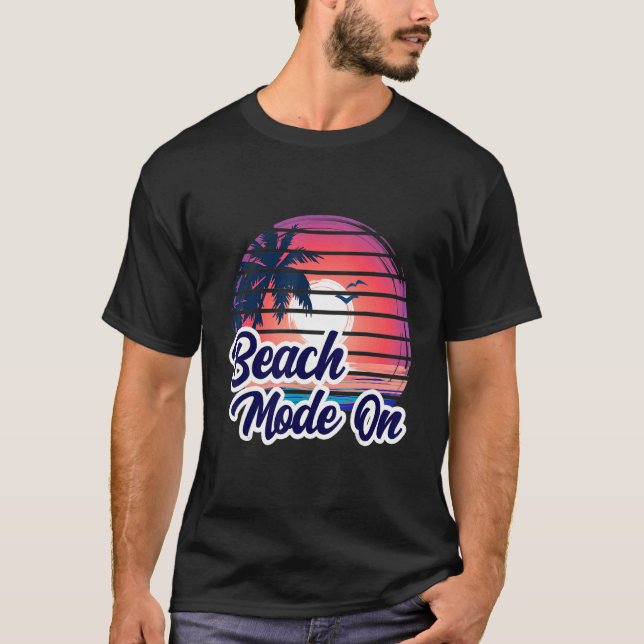 Camiseta Sunset Beach Palm Tree Summer Mode No Férias Ho (Frente)