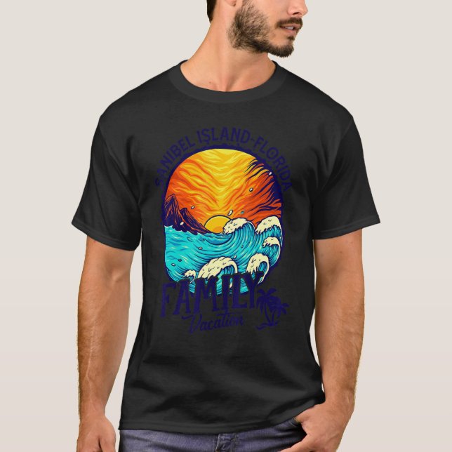 Camiseta Sunset Beach Retro Sanibel Island Family V (Frente)