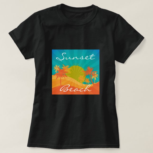 Camiseta Sunset Beach slogan tropical retro surf (Frente do Design)