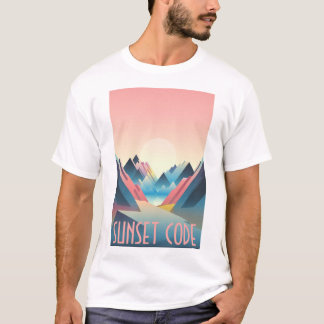 Camiseta Sunset Code: Digital Mountain Sunset T-Shirt