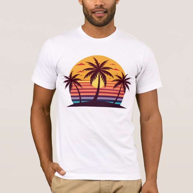 Camiseta Sunset com Palm Trees Vetor-98801 (Frente)