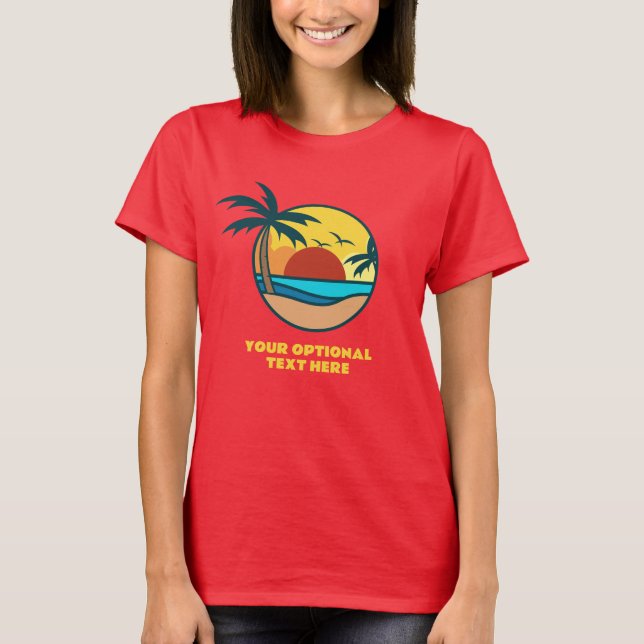 Camiseta Sunset da Ilha Tropical de Texto Personalizado (Frente)