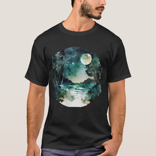 Camiseta Sunset de praia tropical (Frente)