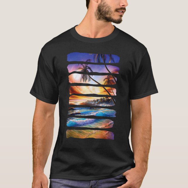 Camiseta Sunset de Verão, Costume de Palmeira, Paraíso de P (Frente)