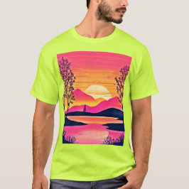 Camiseta Sunset Dourado Sobre Arte Rosa