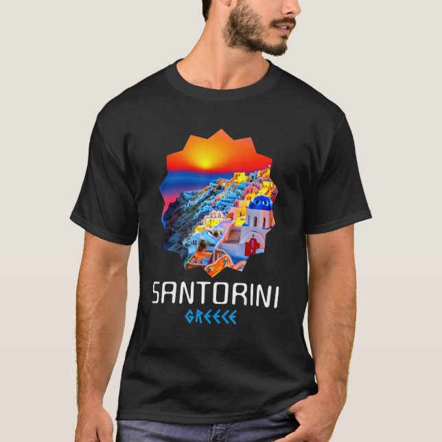 Camiseta Sunset In Santorini Greece Painting (Frente)