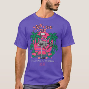 Camiseta Sunset Japan Vaporwave Kanji Skeleton Flamingo Par