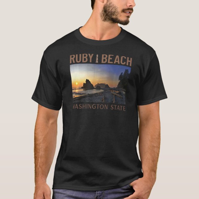 Camiseta Sunset No Estado De Washington, Ruby Beach (Frente)