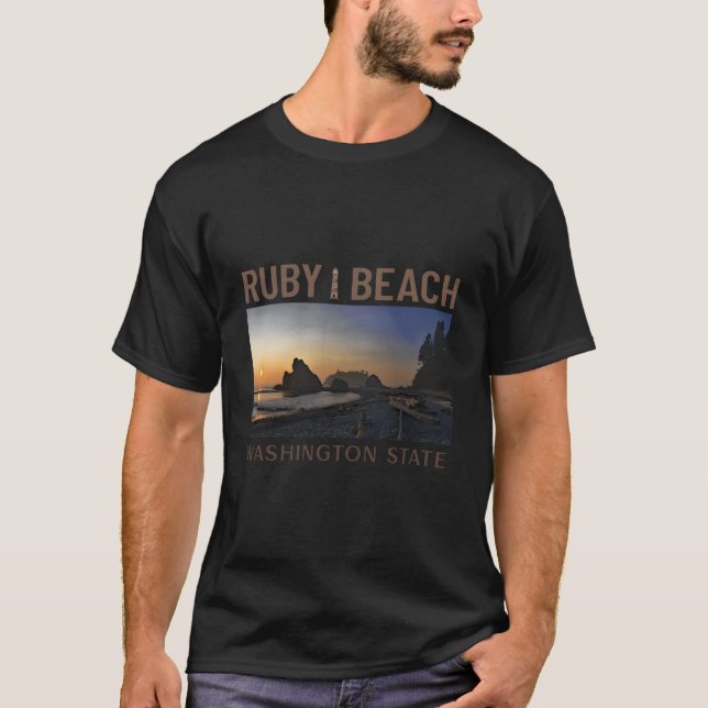 Camiseta Sunset No Estado De Washington, Ruby Beach (Frente)