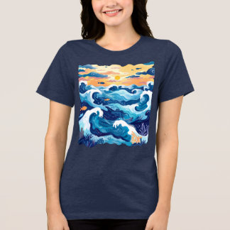 Camiseta Sunset Ocean Waves – Mar e Céu Artísticos