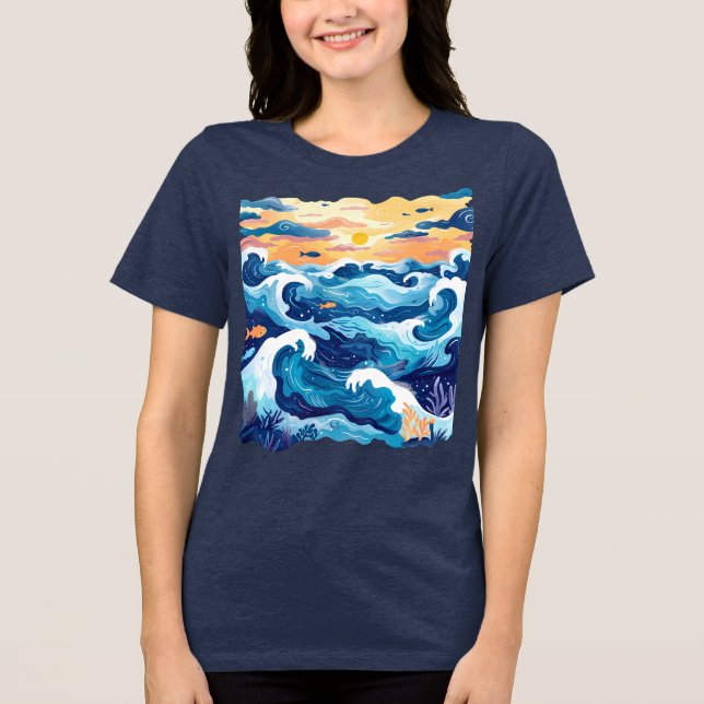 Camiseta Sunset Ocean Waves – Mar e Céu Artísticos (Frente)