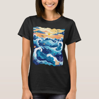 Camiseta Sunset Ocean Waves – Mar e Céu Artísticos