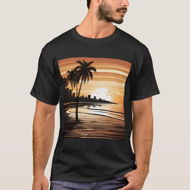 Camiseta Sunset Palm Beach Tee - Tropical Twilight Design (Frente)