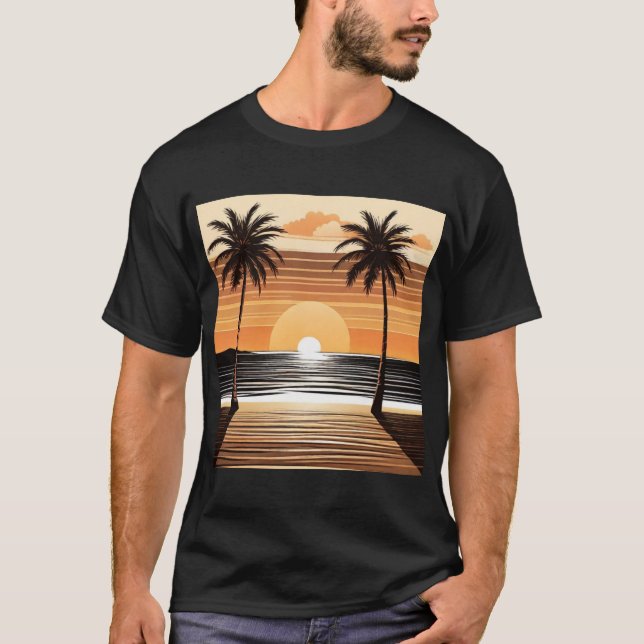 Camiseta Sunset Palm Beach Tee - Tropical Twilight Design (Frente)