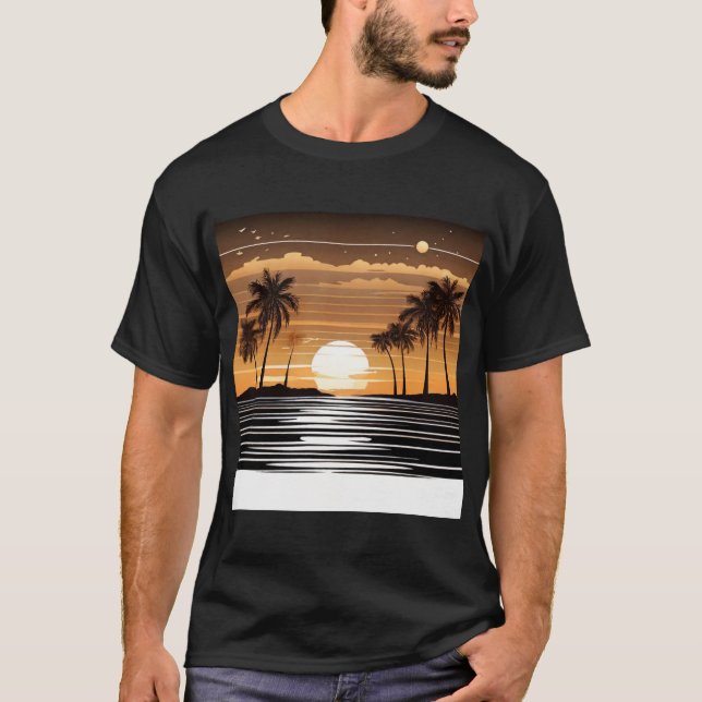 Camiseta Sunset Palm Beach Tee - Tropical Twilight Design (Frente)
