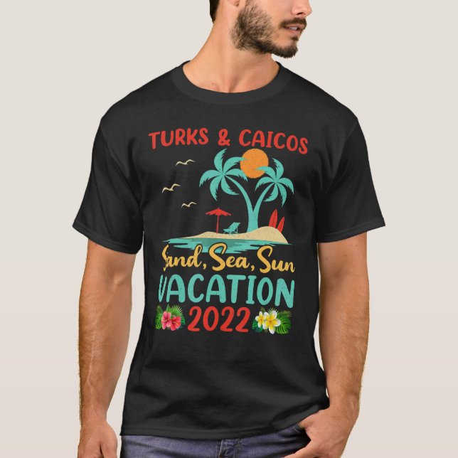 Camiseta Sunset Palm Tree Beach Vacation 2022 Turks & Caico (Frente)