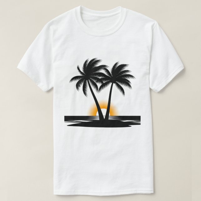 Camiseta Sunset Palm Trees | Tropical Beach T-Shirt (Frente do Design)