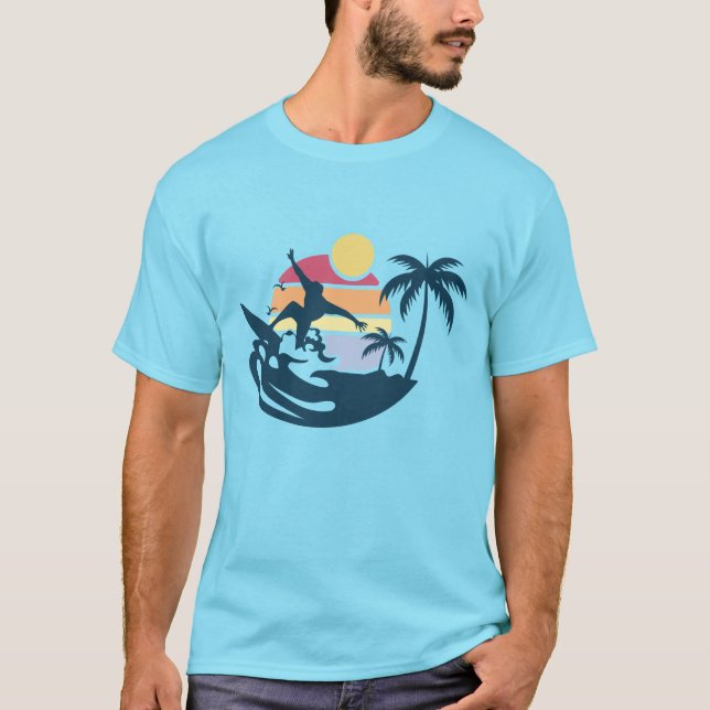 Camiseta Sunset Retro Surfing Surf Beach Summer Vibes Surf (Frente)