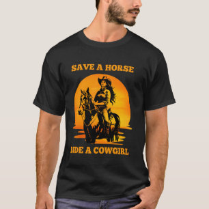 Camiseta Sunset Salve Um Cavalo Passear Uma Garota