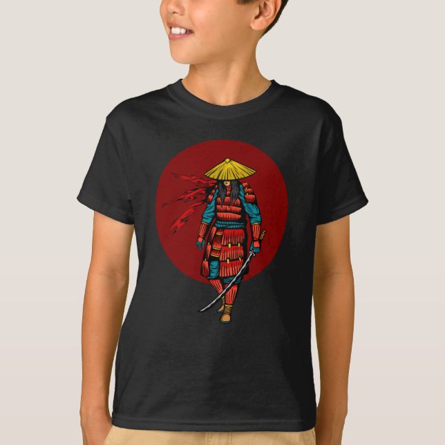 Camiseta Sunset Samurai Warrior com Katana (Frente)