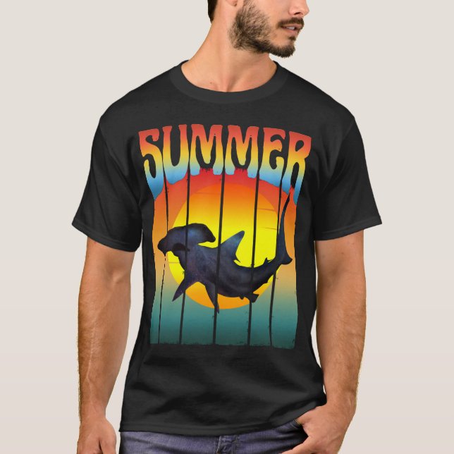 CAMISETA SUNSET SHARK DE HAMMERHEAD DE VERÃO (Frente)