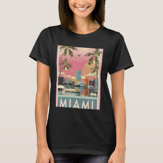 Camiseta Sunset Sky Over Miami Skyline & Palm-Lined Bay Tra