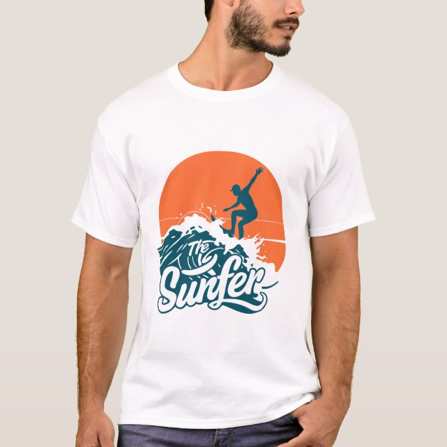 Camiseta Sunset Surfing Vibes T-Shirt – Retro Beach Wave Su (Frente)