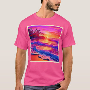 Camiseta Sunset tropical: Arte com brilho na praia