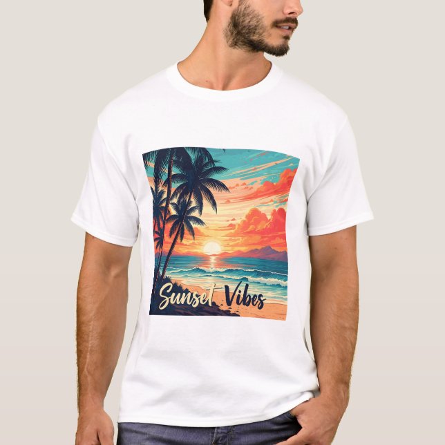 Camiseta Sunset Vibes Retro Beach (Frente)