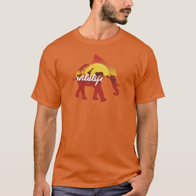 Camiseta Sunset Wildlife Silhouette Design with Elephant (Frente)