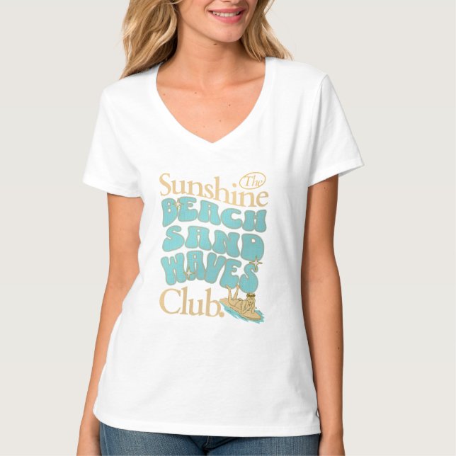 Camiseta Sunshine Club, Beach, Sand e Waves Summer (Frente)