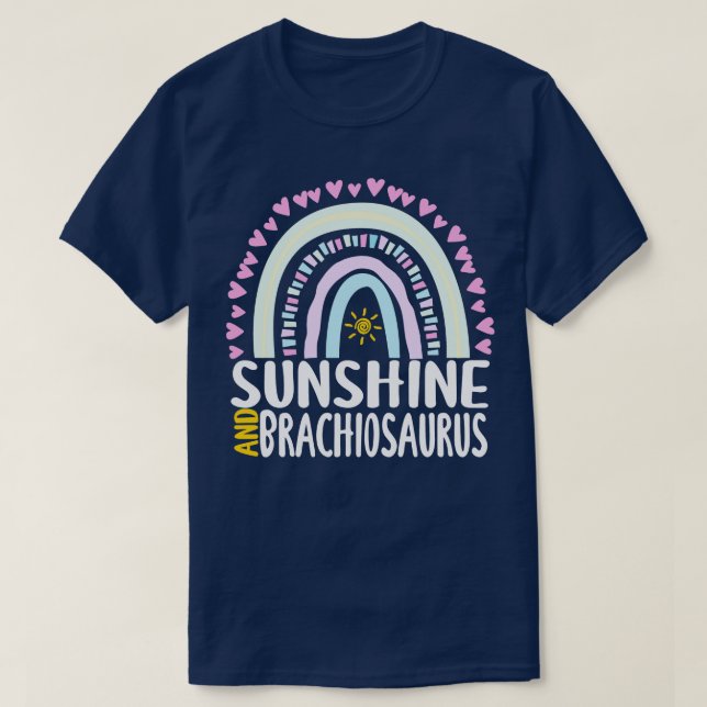 Camiseta Sunshine e Brachiosaurus Cute Rainbow Gift para W (Frente do Design)