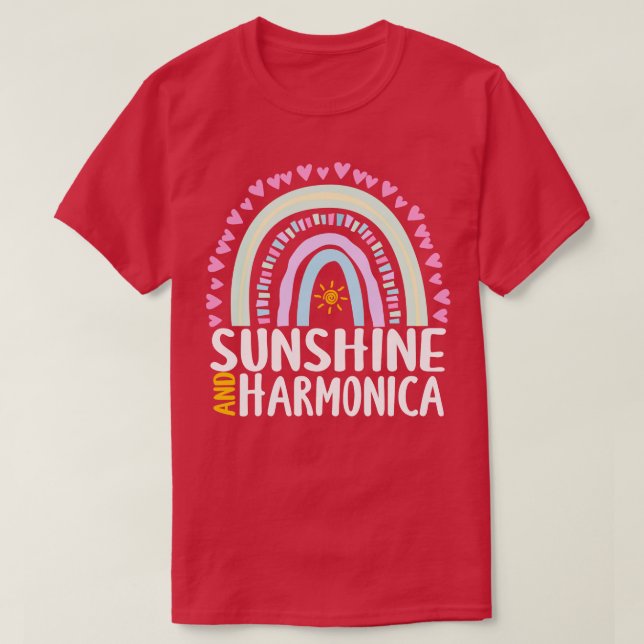 Camiseta Sunshine e Harmonica Cute Rainbow Gift para Mulher (Frente do Design)