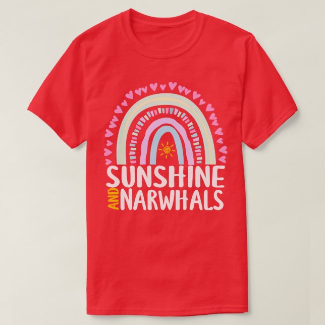 Camiseta Sunshine e Narwhals Cute Rainbow Gift para Mulhere (Frente do Design)