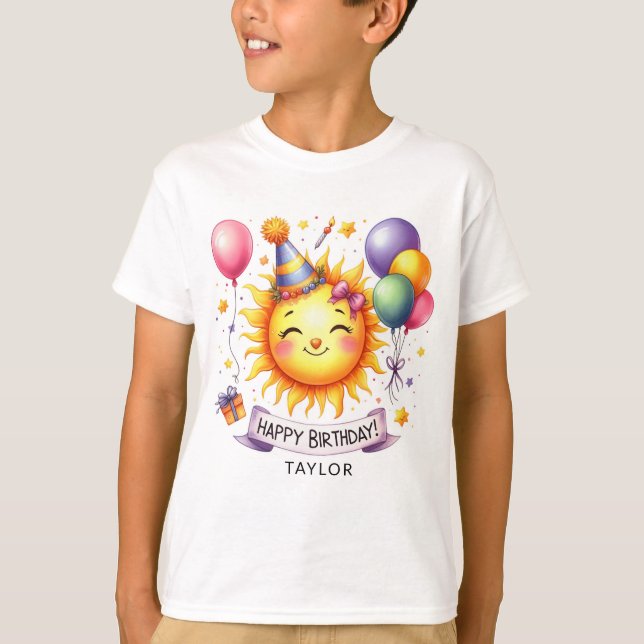 Camiseta Sunshine Happy Birthday Nome personalizado Boy T S (Frente)