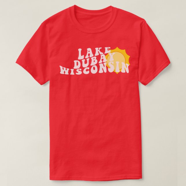 Camiseta Sunshine no lago Dubay Wisconsin Retro Wavy 1970 (Frente do Design)