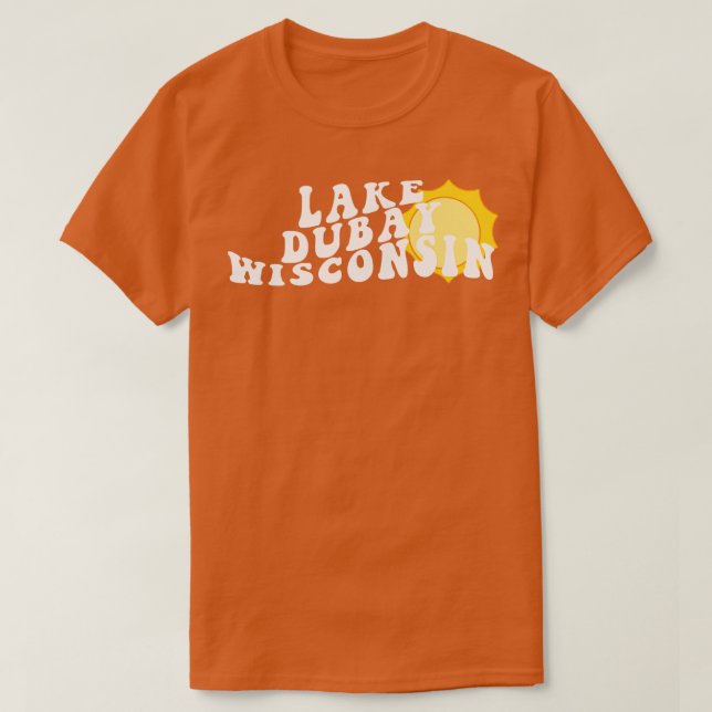 Camiseta Sunshine no lago Dubay Wisconsin Retro Wavy 1970 (Frente do Design)