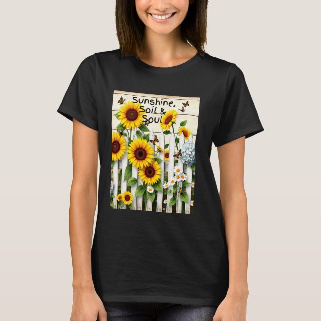 Camiseta Sunshine Soil and Soul Garden Flowers Monarch Butt (Frente)