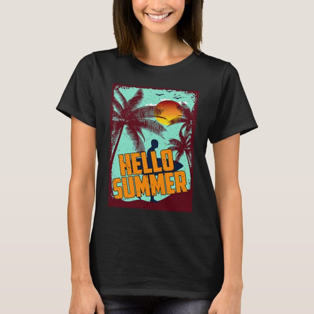 Camiseta Sunshine Summer Palm Trees Beach Vibes Hello Summe (Frente)