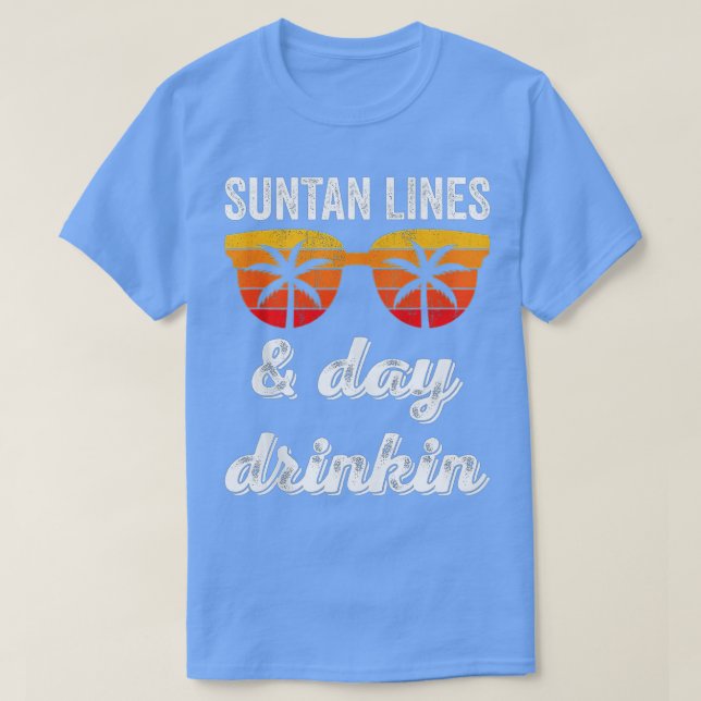 Camiseta Suntan Lines E Day Bebendo Praia Sumário (Frente do Design)