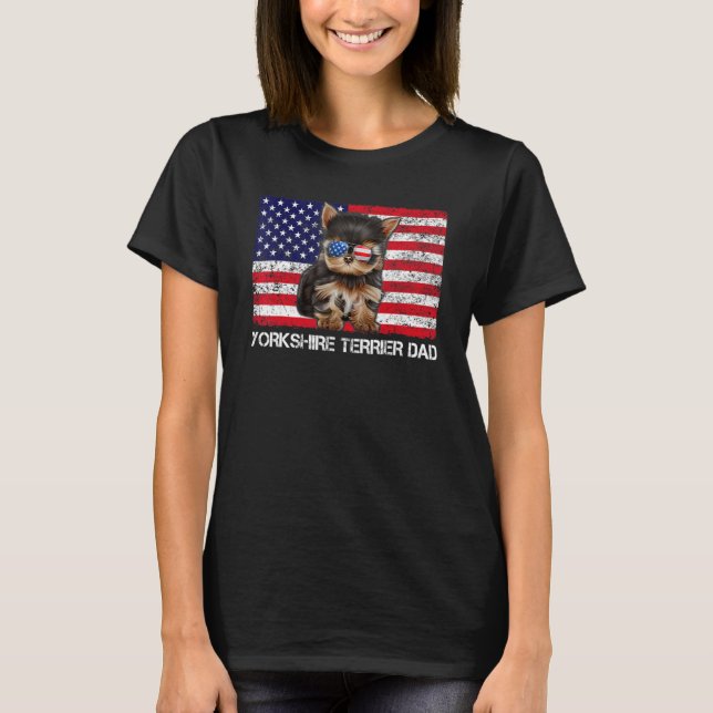 Camiseta Sunvidles Yorkshire Terrier Pai Flag American (Frente)
