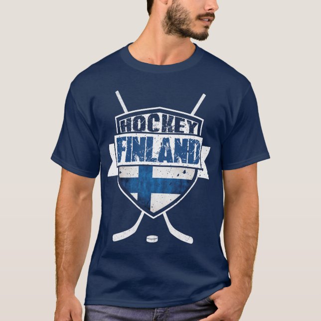 Camiseta Suomi Tee Suomi do Escudo Finlandês De Hóquei Em G (Frente)