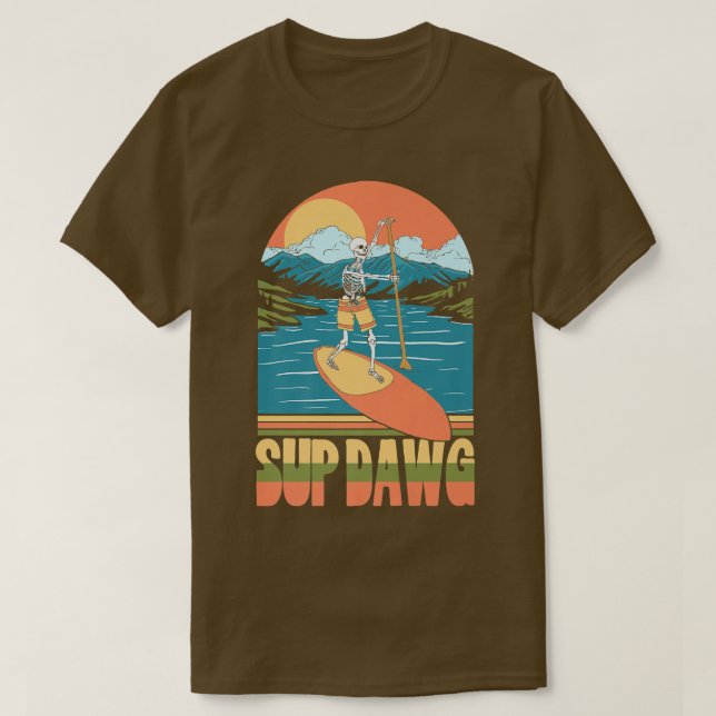 Camiseta SUP Dawg Levante Paddleboard Funny Skeleton Lake  (Frente do Design)