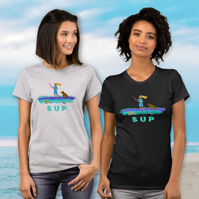 Camiseta SUP Girl n Dog Paddleboarding Tartaruga M (Criador carregado)