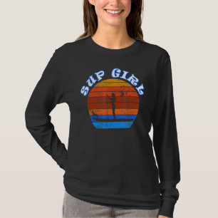 Camiseta Sup Girl Paddleboard Com Férias De Vintagem De Cãe