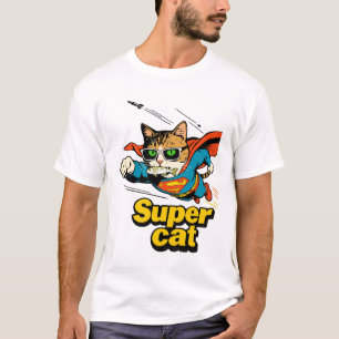Camiseta Super Gato Voando com Peixe