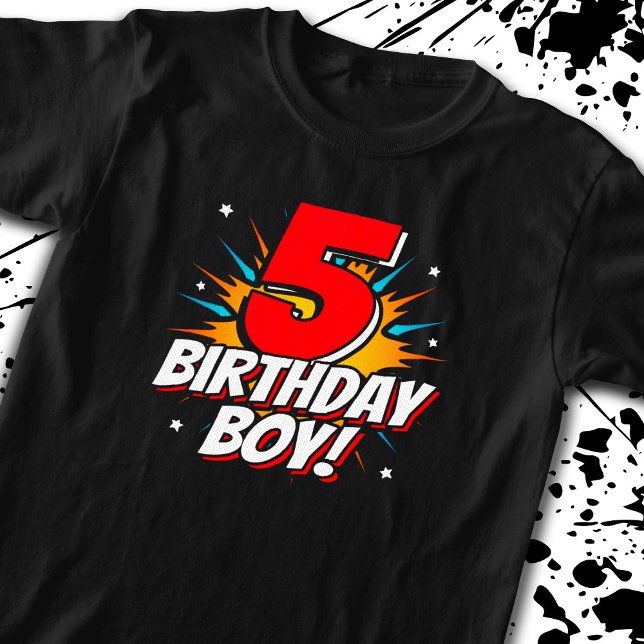 Camiseta Super-herói Birthday Boy - 5 anos - Aniversário 5 (Criador carregado)